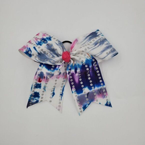 Handmade Other - Cheer Hair Bow Pony Holder Blue White Purple Tie Dye With Silver Glitter Dots